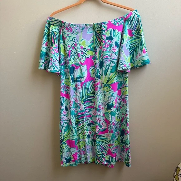 Lilly Pulitzer Fawcett off shoulder dress Early Bloomer print Size Small - Picture 3 of 5